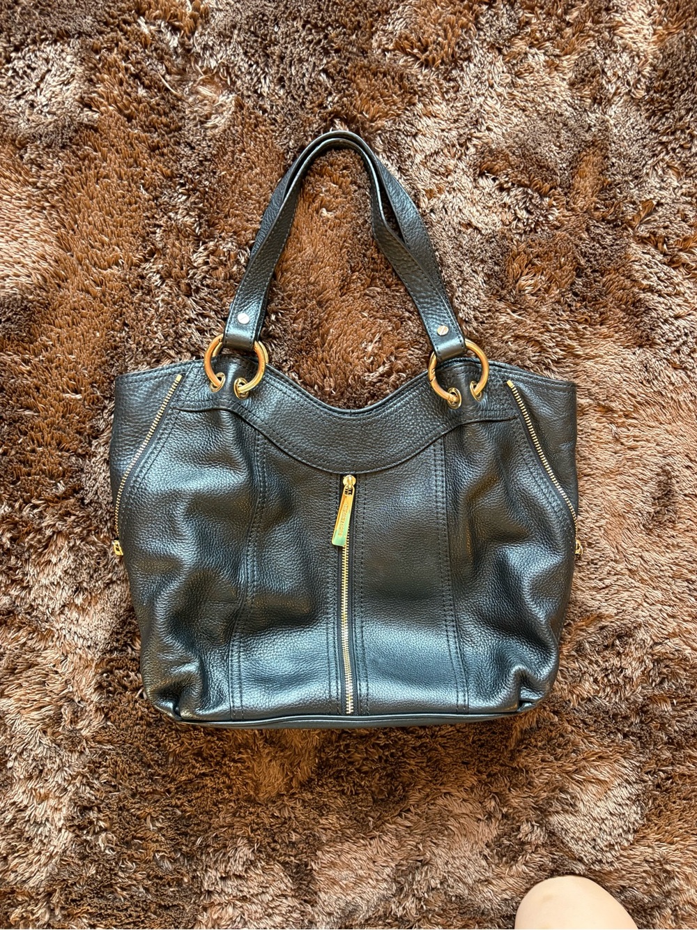 Black Michael Kors Leather Tote Bag with Gold Hardware